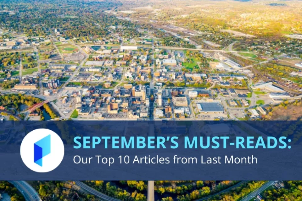 September's must-reads: Planetizen's top 10 articles from September with aerial view of Akron, Ohio, in the background.